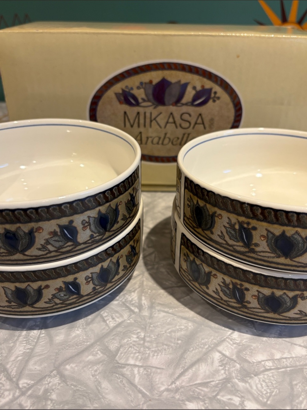 NIB Mikasa Arabella Fruit Saucers 4-Piece Set CAC01/410 Intaglio Malaysia New